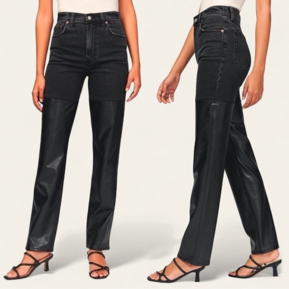 Abercrombie & Fitch Denim - Abercrombie & Fitch The 90's Straight Ultra High Rise Jeans Faux Leather 27L